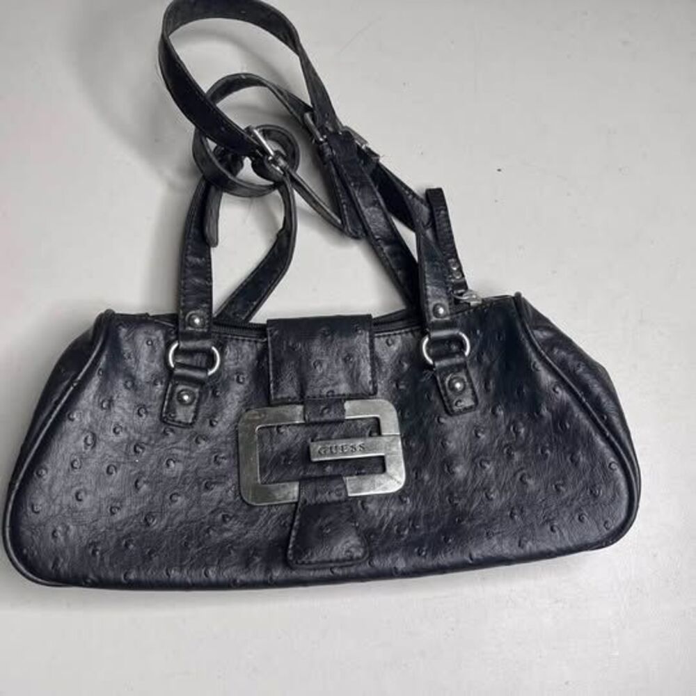 Guess Black Ostrich Embossed Shoulder Bag Y2K